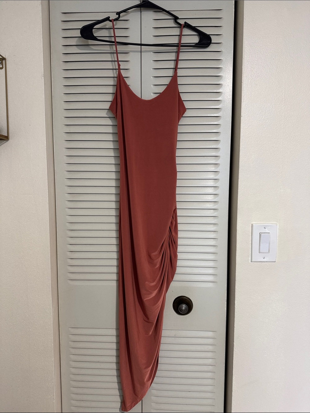 Burnt Orange Bodycon Dress with Side Ruched Detail